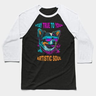 Dog Wearing Sunglasses - Retro Retrowave T-Shirt Design - Vector 2D Flat Punk Rock Graffiti Baseball T-Shirt